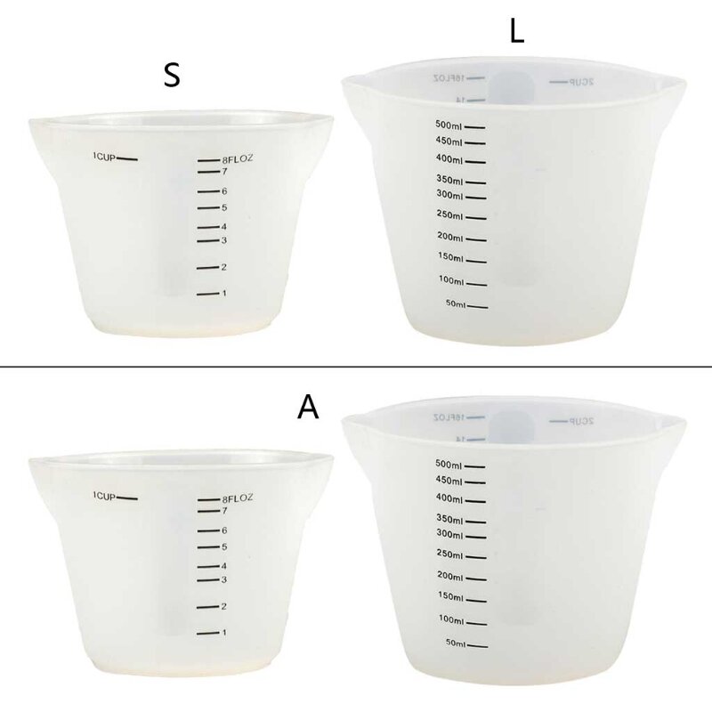 Silicone Measuring Cups 500ml and 250ml Large Reusable Resin Measuring Cup Clear Mixing Pour Cups for Epoxy Casting