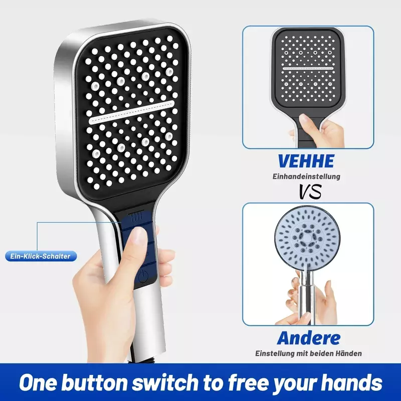 New Shower Head 2023 Rainfall High Pressure Water Saving 7 Modes Adjustable One Key Stop Button for Bathroom Accessory