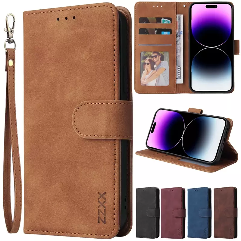 ZZXX-Étui de téléphone portefeuille en cuir avec fente pour carte à rabat, étui de téléphone pour iPhone 15 Pro Max 14 13 Mini 12 11 XS Poly X SE 2022 8 7 6 6s Plus