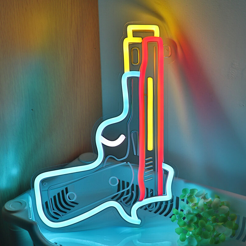 Luz LED con forma de pistola para pared, letrero de Arte de neón para Pub, Club, fiesta, evento, decoración, 11,81 ''x 8,85'', 1 unidad