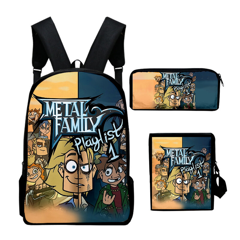 Popular Metal Family Anime 3D Print 3pcs/Set pupil School Bags Laptop Daypack Backpack Inclined shoulder bag Pencil Case