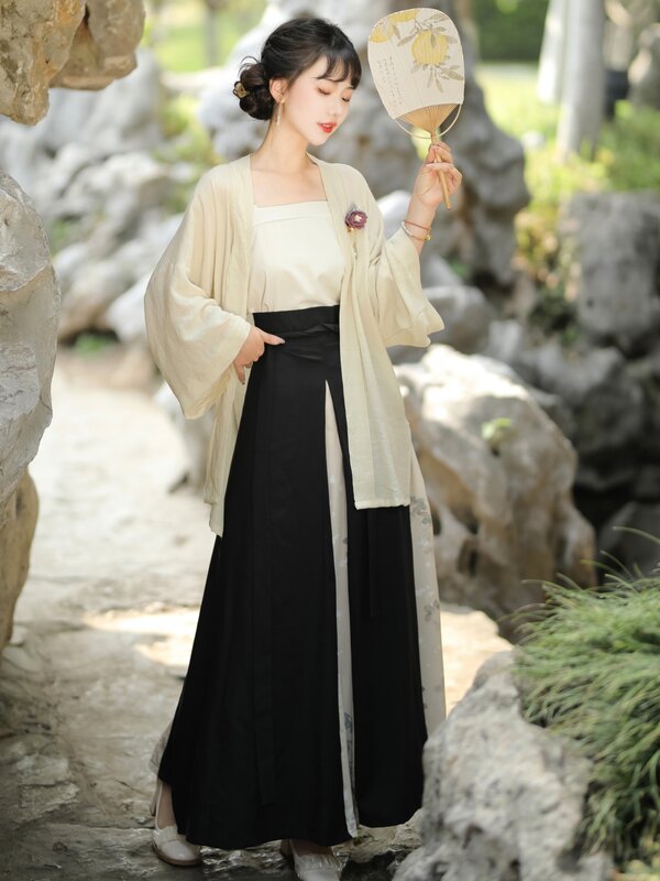 Hanfu กระโปรงสามท่อสำหรับผู้หญิง, เสื้อยืดแขนสั้นผลิตจากเพลงของผู้หญิงปกติองค์ประกอบฉินฮาน