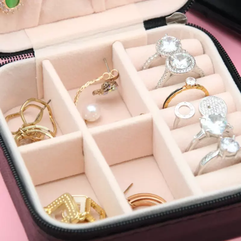 1PC Mini Organizer biżuterii wyświetlacz podróży biżuteria etui z suwakiem pudełka kolczyki naszyjnik pierścień przenośna biżuteria Box skóra przechowywania