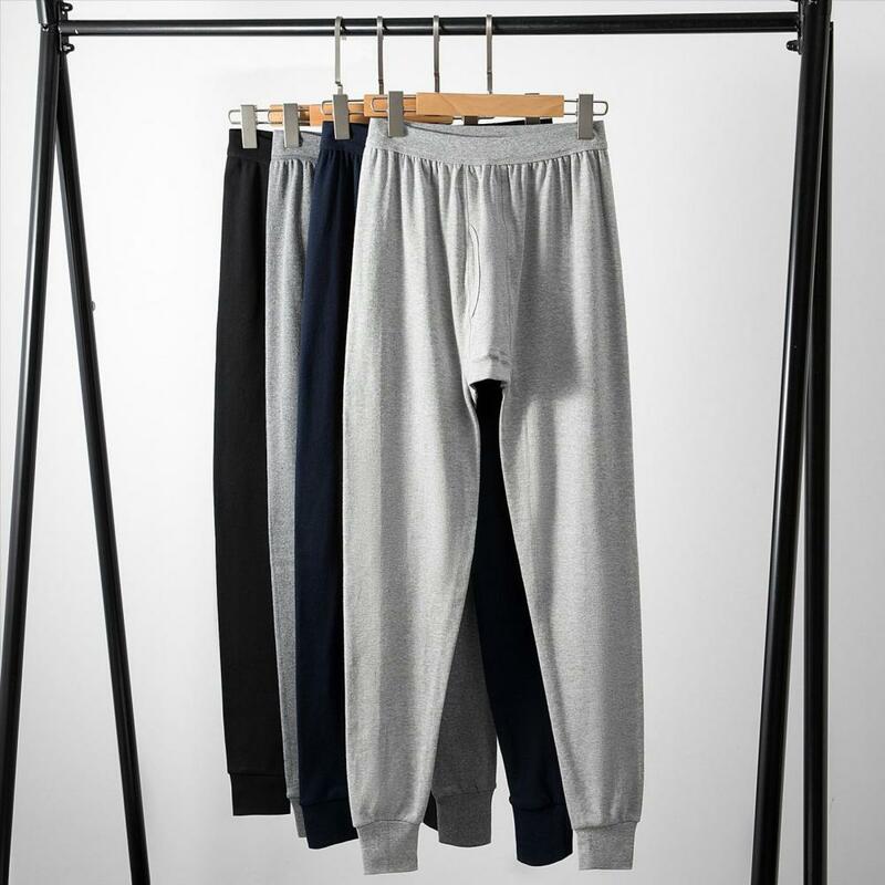 Leggings de cintura elástica monocromática masculina, anti-pilling, ajuste próximo, roupa íntima, calças para uso interno, plus size, outono, inverno