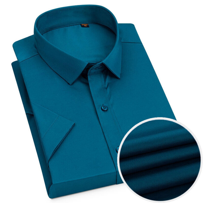 Herren Slim-Fit hochwertiges Shirt, lässig. Atmungsaktives Wicking Business Casual Kurzarmhemd mit Baumwolle. 22 Farbe