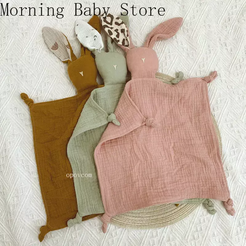 Pocieszyciel dla dzieci śliczny mały królik kot muślinowy miękki bawełniany lalki do spania koc z tkaniny dla noworodka uspokajają śliniaki na ręcznik