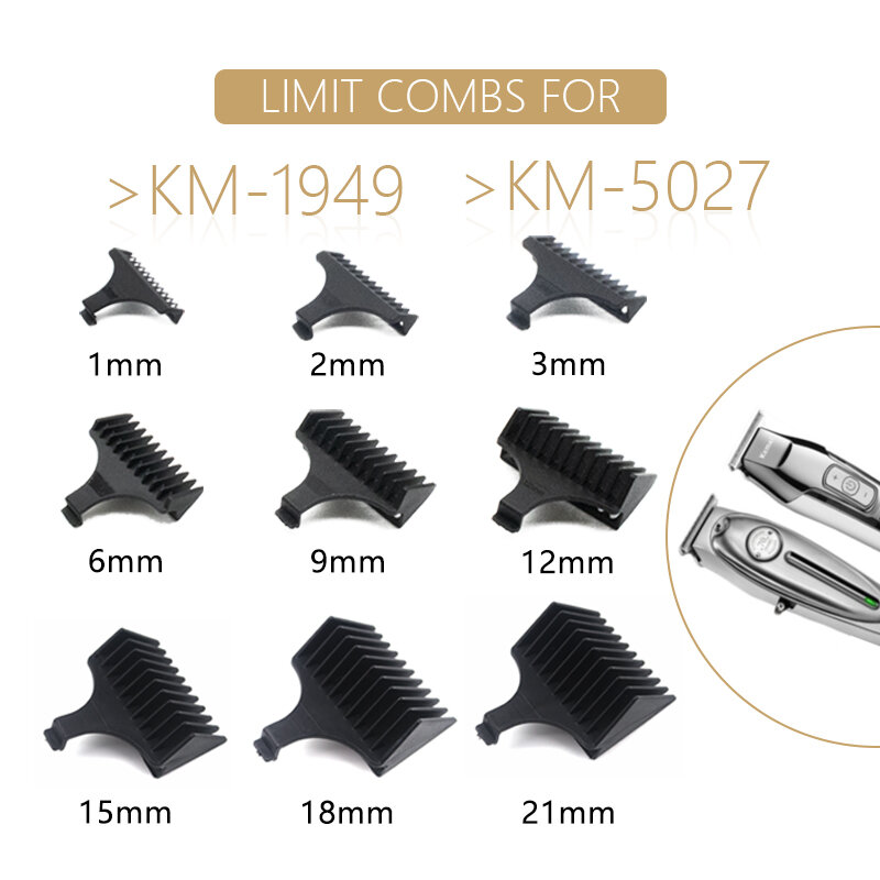 Kemei-peine de corte de pelo Universal, 1, 2, 3, 6, 9, 12mm, protectores negros, guía de corte de pelo de peluquero para 5027, 1949, 5098, 9163, 5021