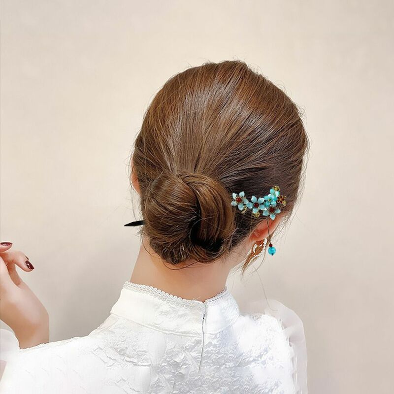 Bâtons de cheveux à pampilles pour femmes et filles, épingle à cheveux faite à la main, fleurs exquises, style rétro, outils de coiffure, mode