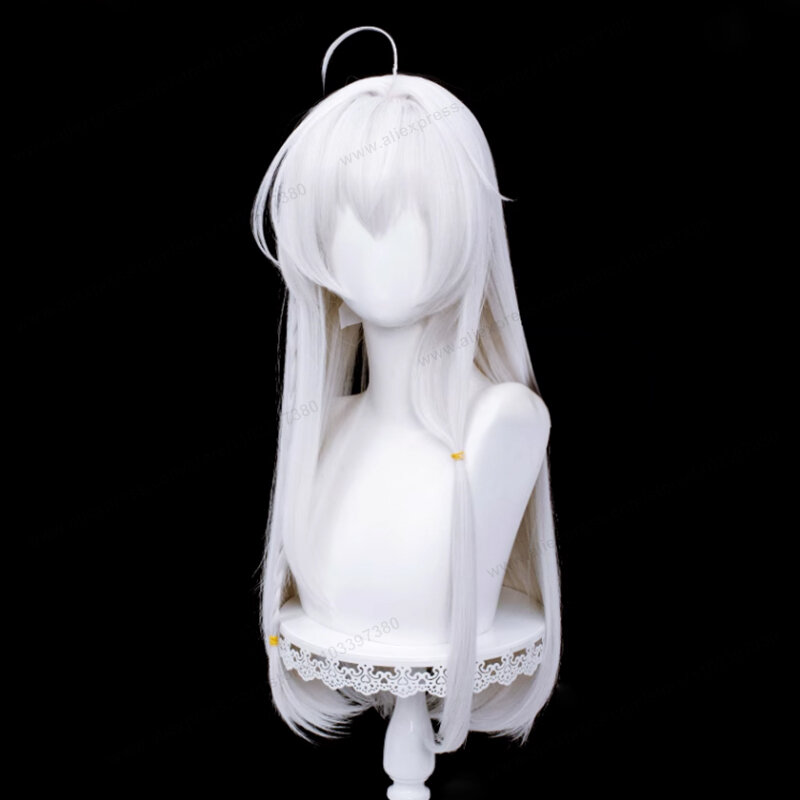 Peluca de Cosplay de Anime Elaina para mujer, pelo blanco y plateado de 70cm de largo, resistente al calor, pelucas de Halloween + gorro de peluca