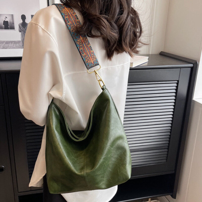 Bolso de hombro grande de una sola capacidad para mujer, bolso cruzado femenino con textura de cuero suave, bolso informal de lujo para mujer, versátil de alta calidad