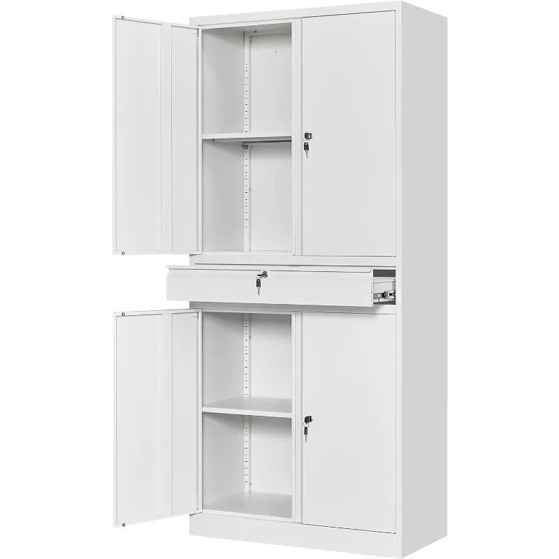 Metal Garage Storage Cabinet with Locking Doors and Adjustable Shelves, Tool Storage Cabinet with 1 Drawer - 71" Steel Locking