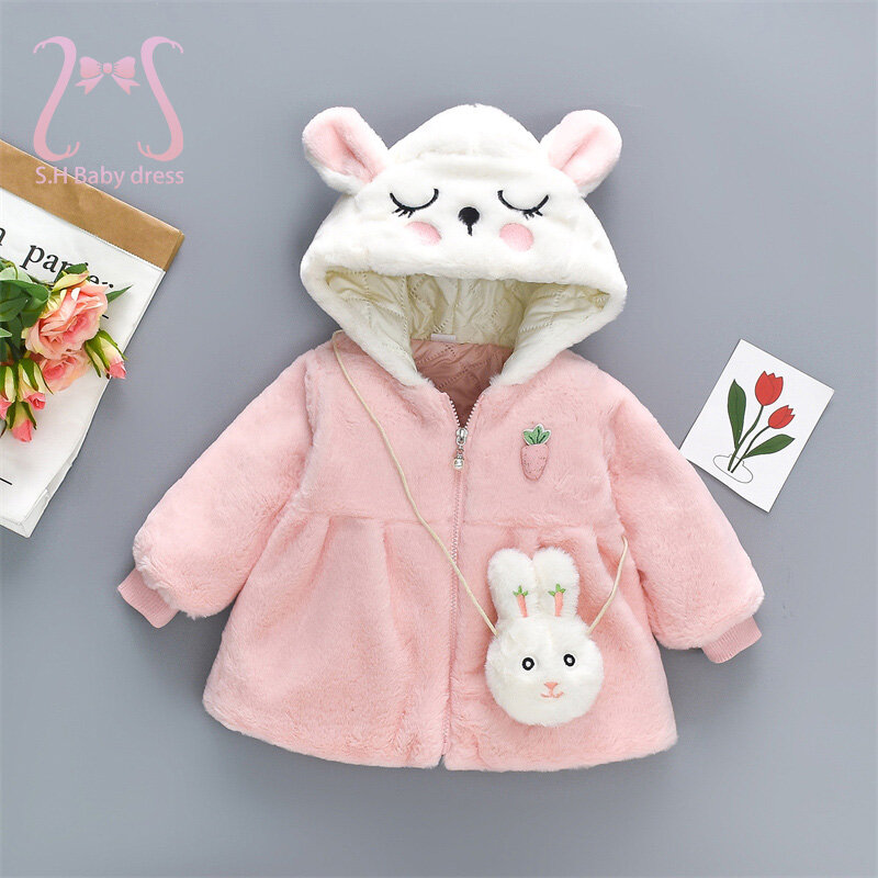 Детская зимняя теплая куртка, милое пальто с кроликом для маленьких девочек, милая детская одежда с морковкой, Удобная верхняя одежда для младенцев