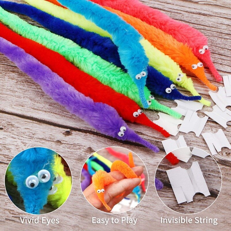 Funny Worm Magic Props Toys for Children Kids Beginners Wiggly Twisty Worm with Invisible String Party Games Trick Toys