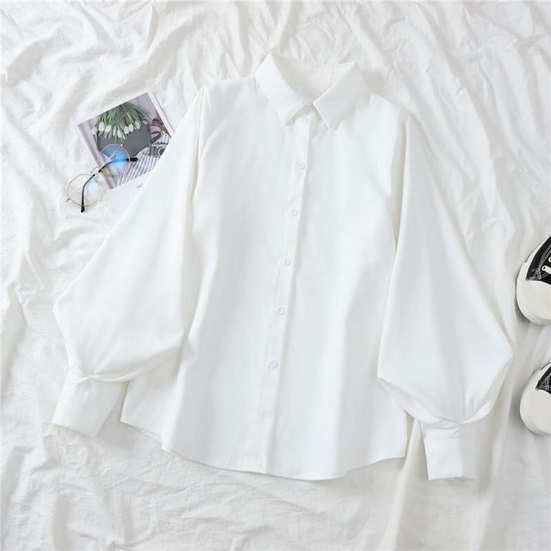 Blusa cómoda para mujer, ropa de calle, camisa informal con manga farol, diseño de botonadura única, holgada A la moda