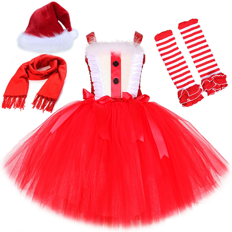 Costume de Père Noël Rouge pour Fille, Robe Tutu de Noël, Tenue Cosplay de ixde Carnaval, Vêtements de Nouvel An pour Enfant