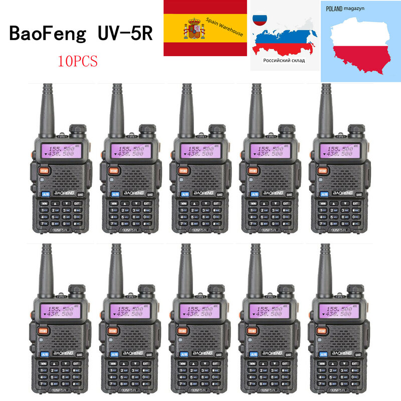 BaoFeng-UV-5R لاسلكي تخاطب ، راديو اتجاهين ، راديو لحم الخنزير ، السفن من موسكو ، VHF ، UHF ، 136-174MHz ، 400-520MHz ، 8W ، 5W ، ثنائي النطاق ، 10 قطعة