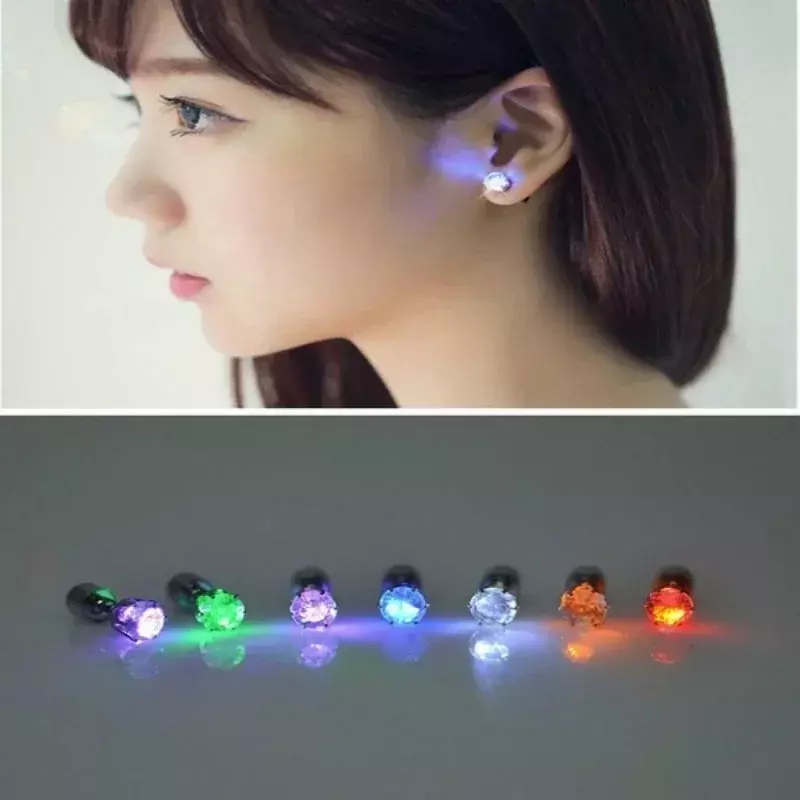 Anéis de ouvido LED Bling para mulheres, luz, coreano, flash, zircão, acessórios para festa, Natal, vara de brilho, 1 par
