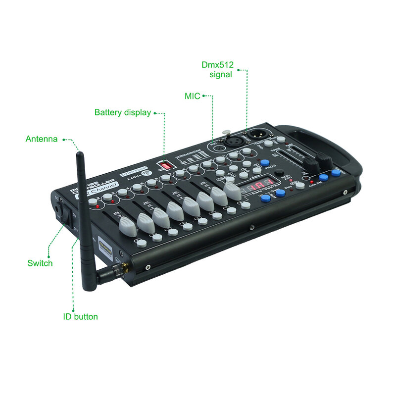 Controlador DMX inalámbrico con batería 192, receptor de recarga DMX512 para equipo de DJ, luces LED de cabeza móvil
