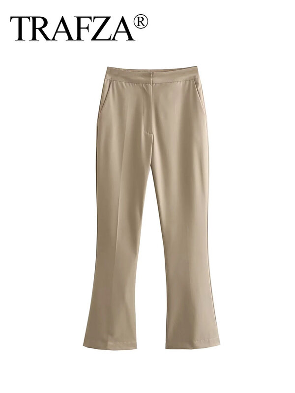 TRAFZA 2024 damskie wiosenna dopasowana spodnie Flare modne rozciągliwe damskie spodnie Slim Fit garnitur biznesowy spodnie zapinane na suwak Y2K