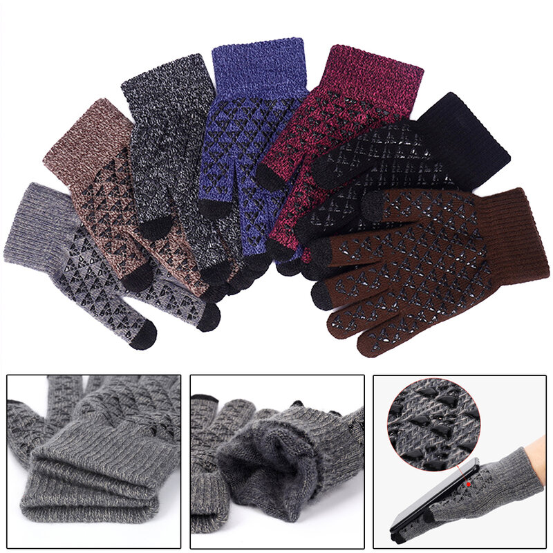 Winter Gloves Men Women Touch Screen Knit Gloves Anti Slip Thermal Windproof Wool Gloves Driving Running Cycling Fishing Gloves