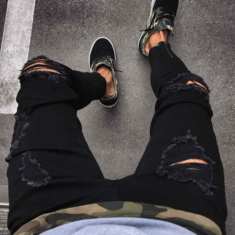 Spodnie męskie spodnie główna ulica długie dżinsy motocyklowych lekko rozciągliwe dopasowanie dopasowane małe nogawki jeansy w jednolitym kolorze oddychające