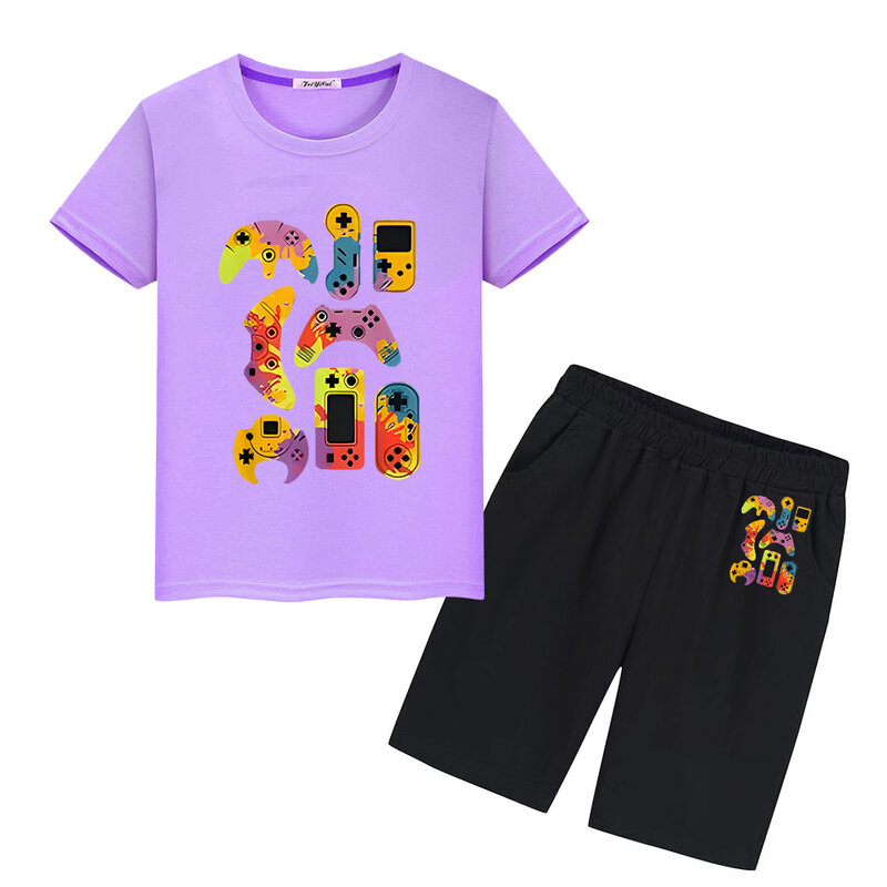 Stampa gamepad t-shirt 100% cotone ragazzi ragazze vestiti set sportivi magliette carine magliette estive magliette Kawaii + pantaloncini regalo di festa per bambini
