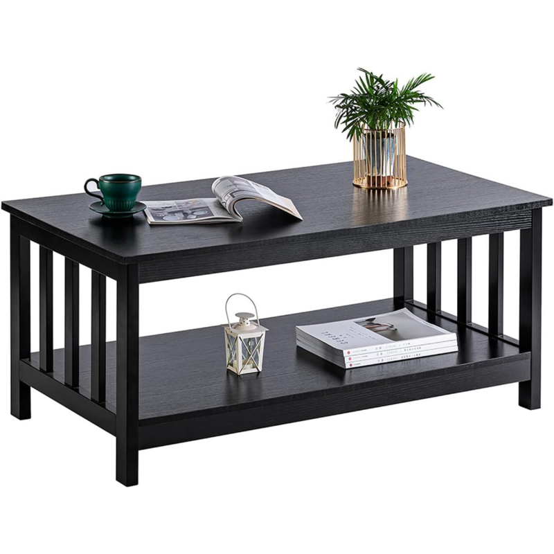 Рабочий журнальный столик, черный деревянный стол для гостиной с полкой, 40 дюймов, черный