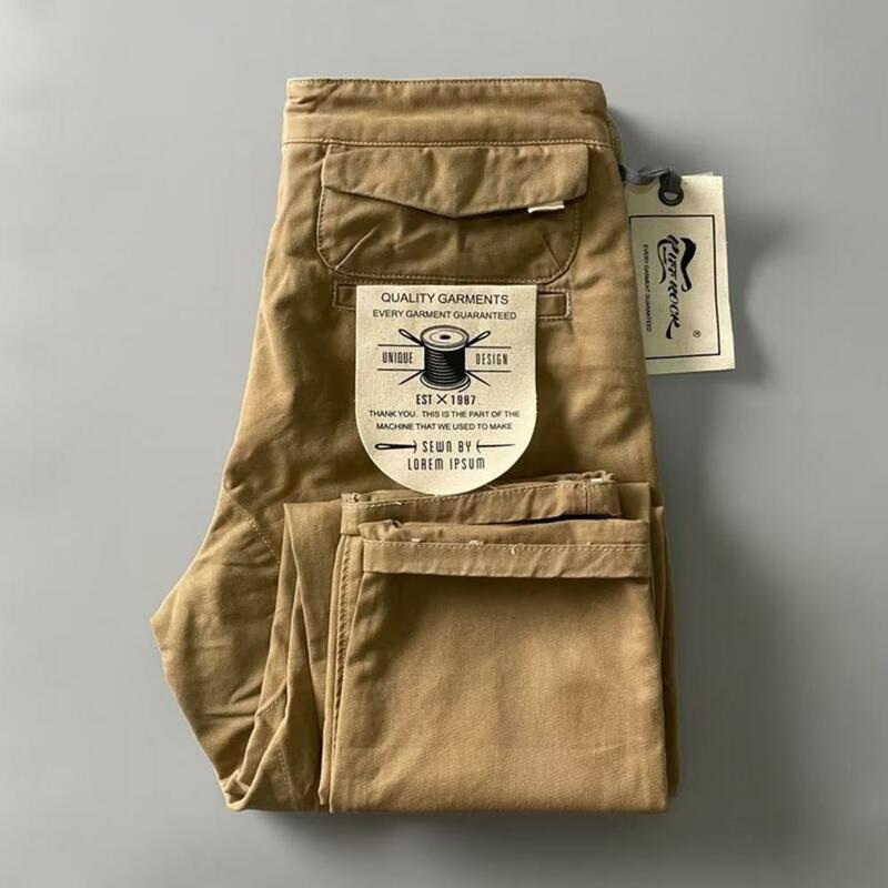 Pantalones de algodón de estilo Retro para hombre, Pantalón Cargo con múltiples bolsillos, tejido ajustado resistente al desgaste, ideal para actividades al aire libre