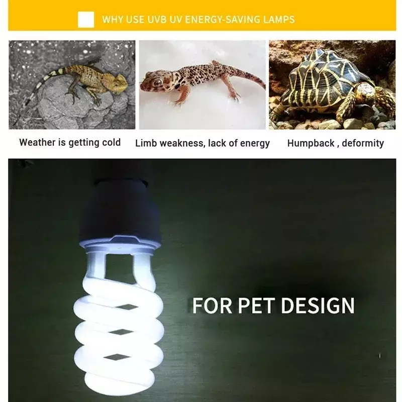 5.0 10.0 UVB 파충류 램프, 에너지 절약 테라리움 조명, UVB UVA 가열 램프, 거북이 도마뱀 뱀 파충류용, 13W