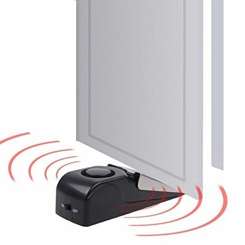 Sem fio Door Stop Alarm, 3 Sensibilidade Nível Sensor, Em forma de cunha, Portátil, Home Security, Aço inoxidável, 126DB