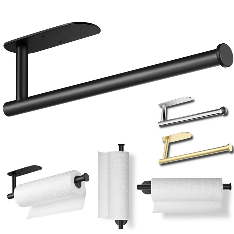 Adhesive Toilet Paper Holder Stainless Steel Wall Mount Kitchen Roll Towel Rack Napkin Dispenser Absorbent Stand Tissue Hanger