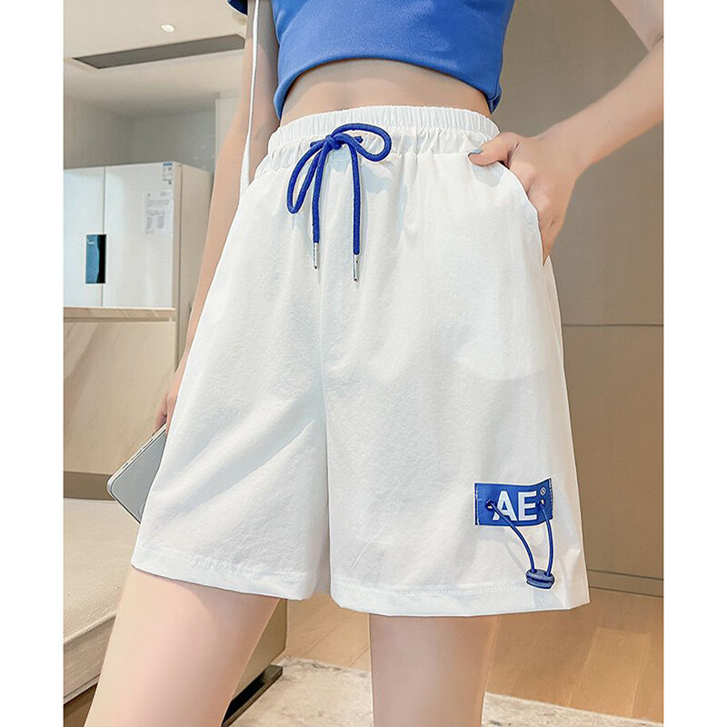 Fashion Spliced Pockets Elastic Lace Up High Waist Shorts Female Clothing 2024 Summer New Loose Solid Color Casual Shorts
