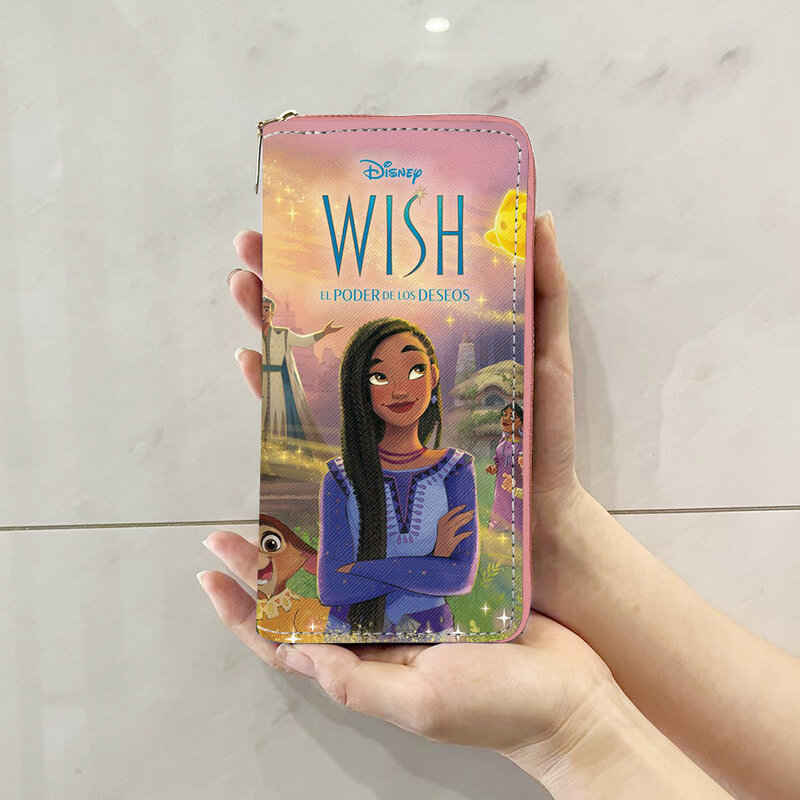 Disney Princess Wish W5999 Anime teczki portfel kreskówka zamek błyskawiczny portmonetka casualowe portmonetki pudełko na karty torebka prezent