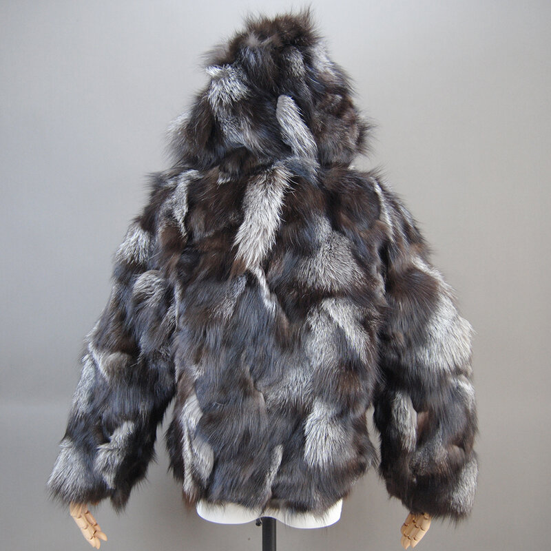 Abrigos de piel de zorro con capucha auténtica para mujer, chaquetas cortas ajustadas de piel Natural 100% Natural, nuevo estilo, Invierno