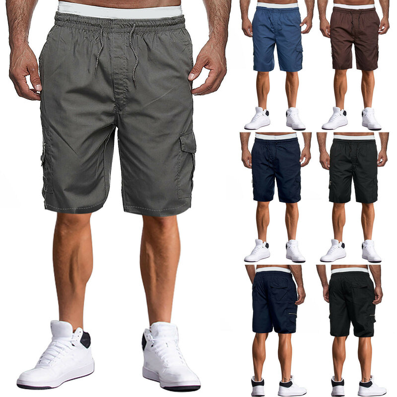 Mens Sports Pocket Workwear Overalls Casual Loose Shorts Jogging Summer Fashion Leg Harem Cargo Pant Cropped Pantalones 2024