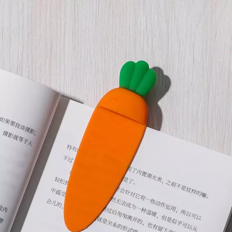 Marcapáginas de zanahoria de silicona de dibujos animados Kawaii para estudiantes, soporte de libro, carpeta, divisor de índice, lector, papelería, suministros escolares de oficina