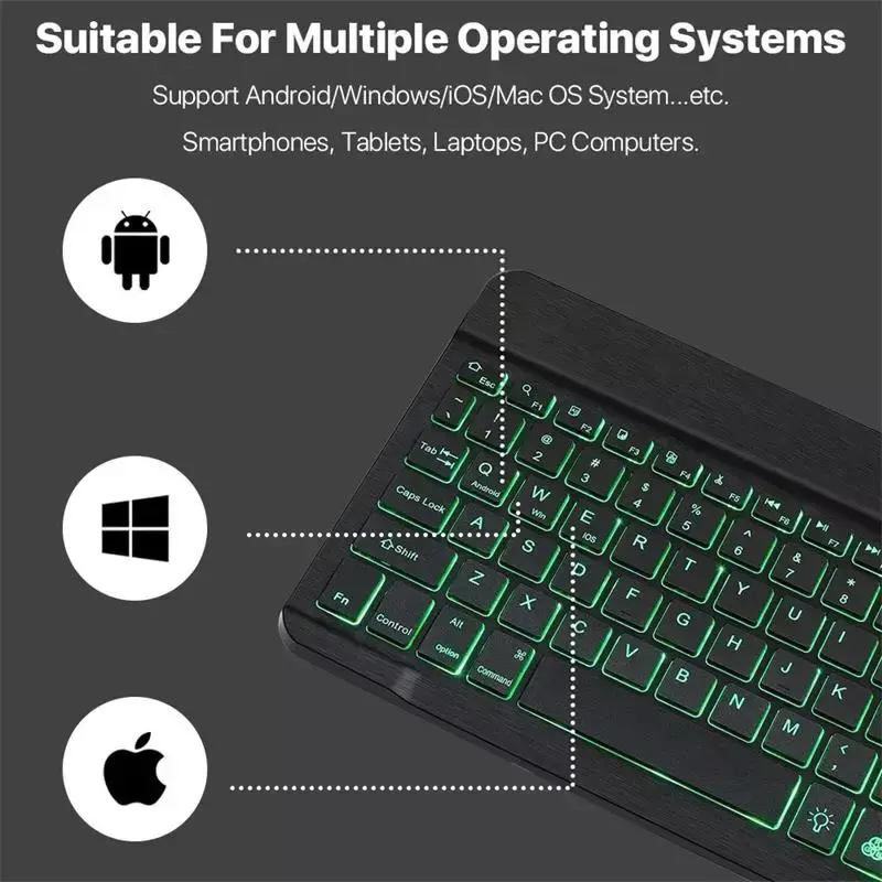 Teclado retroiluminado arcoíris compatible con Bluetooth, teclado de ratón inalámbrico para tableta, Android, iOS, Windows, teléfono iPad