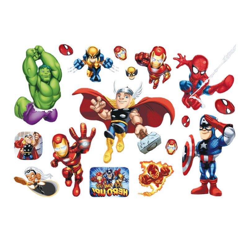 Stiker tato sementara anak, baru di Avengers lucu tato Super Hero kartun lengan wajah bersinar seni tubuh hadiah anak-anak