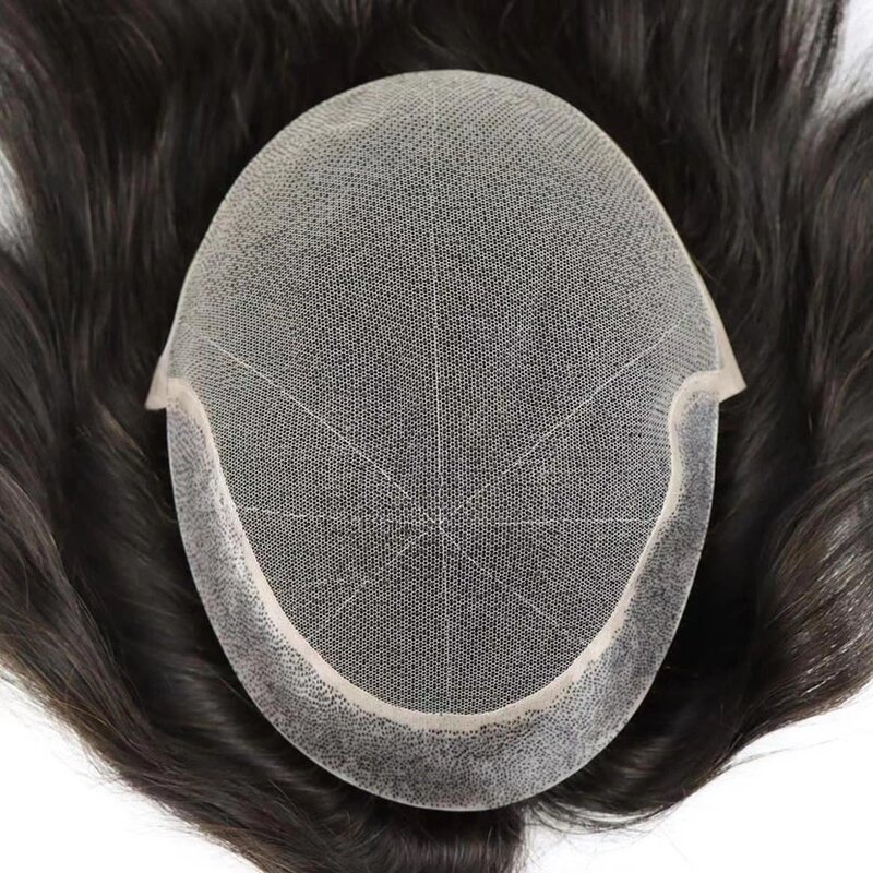 12 inci rambut panjang coklat 8x10 inci Q6 dasar pria rambut manusia wig rambut palsu sistem penggantian prostesis renda PU