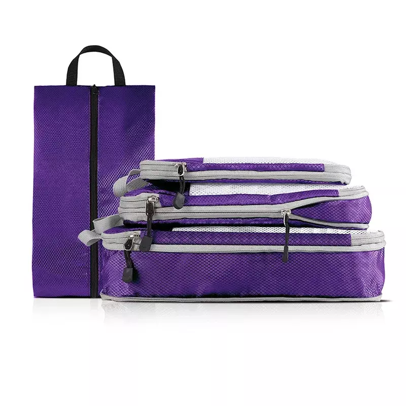 Dobrável impermeável Travel Storage Bag, Compressível Embalagem Cubos, Nylon Mala com Bolsa, Organizador da bagagem, 4Pcs