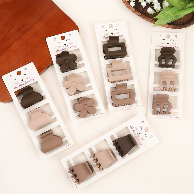 New Fashion Coffee Color Three-piece Set Frosted Geometric  Hairpin Hair Clip Barrettes for Women Girl Hair Accessorie Headwear