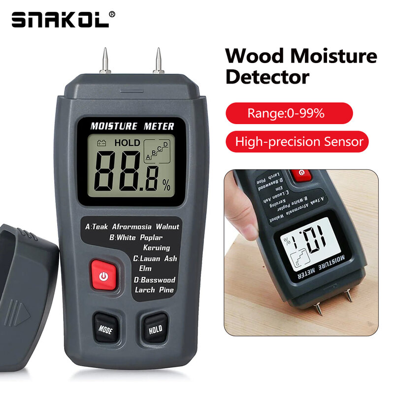 EMT01 0-99.9% misuratore di umidità digitale in legno a due pin Tester di umidità del legno igrometro rilevatore di umidità del legname ampio Display LCD