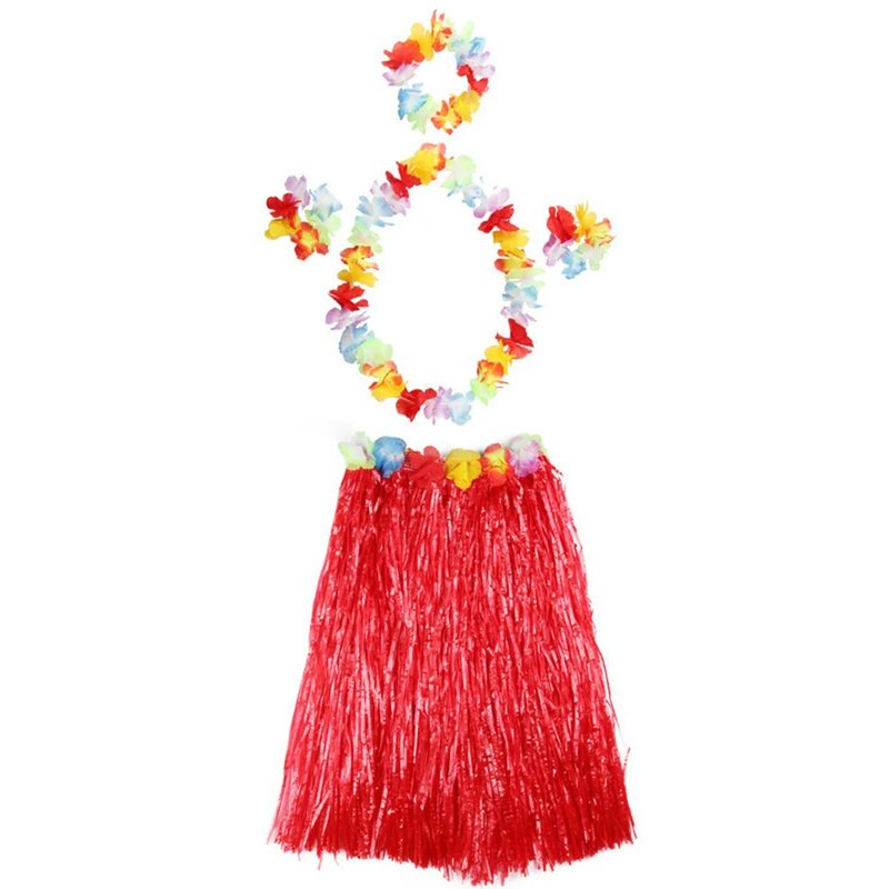 5 Stück Hawaii Kostüm Kostüm Gras Rock Blume Girlande Rock Tanz Party Kostüm Set Frau verkleiden festliche Party zubehör