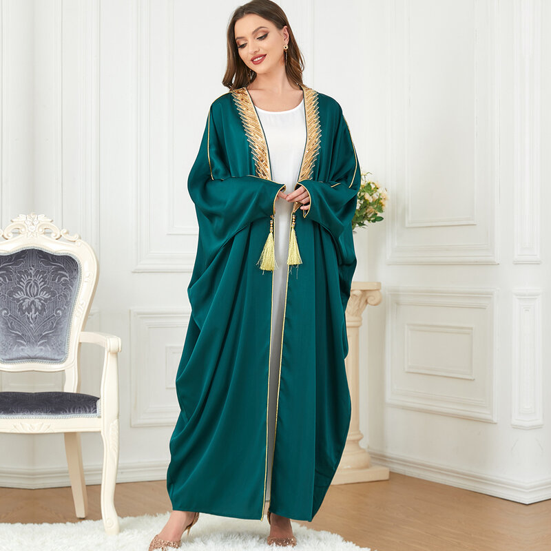 Roken evan 2022 outono muçulmano árabe vestido de ouro fita casaco vestido longo vestido de casamento abaya vestido maxi kaftan