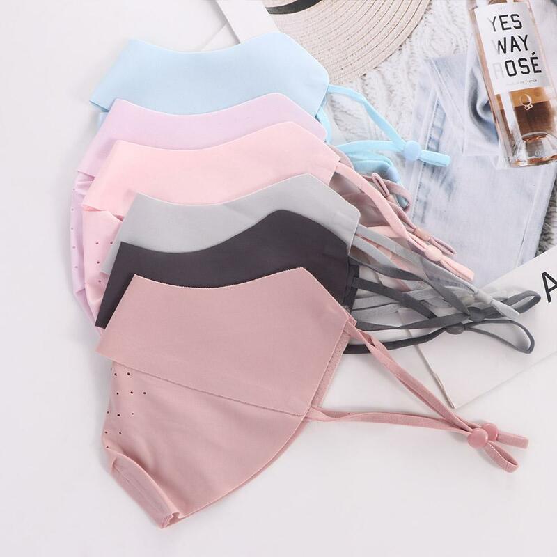 Summer Sports Fishing Hiking Hanging Ear Type Outdoor Solid Color For Girl Face Cover Ice Silk Mask Sunscreen Mask Face Scarf