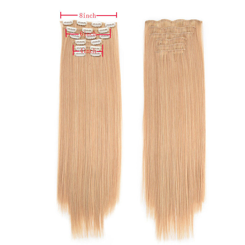 Synthetic Clip On Hair Extension 6Pcs/Set 24inch Straight Hairpiece 16 Clips In Hair Extension Heat Resistant Fiber