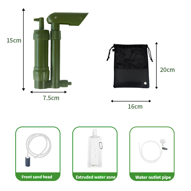 Purificador de agua de emergencia para supervivencia al aire libre, filtro pequeño portátil para exteriores, filtro de presión de mano para acampar