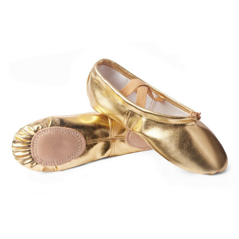 Sepatu balet emas kulit PU profesional, sepatu latihan Yoga balet wanita dewasa, sandal dansa cakar kucing