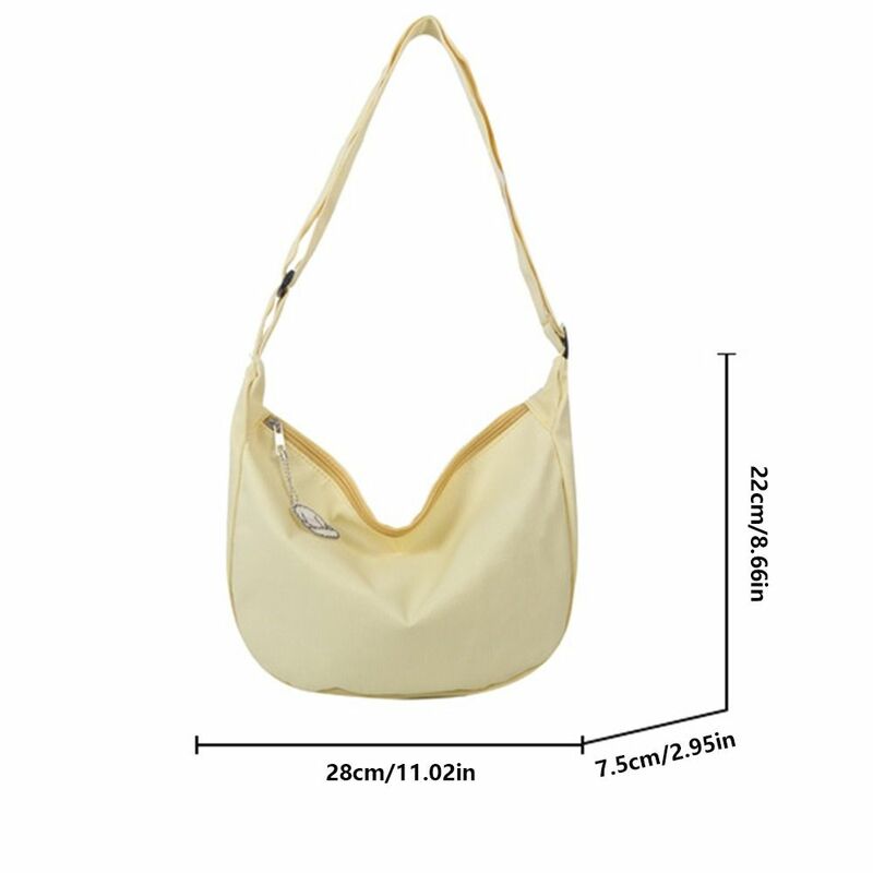 Korean Style Lightweight Shoulder Bag Cream Color Large Capacity Canvas Bag with Pendant Solid Color Handbag Simple Dumpling Bag