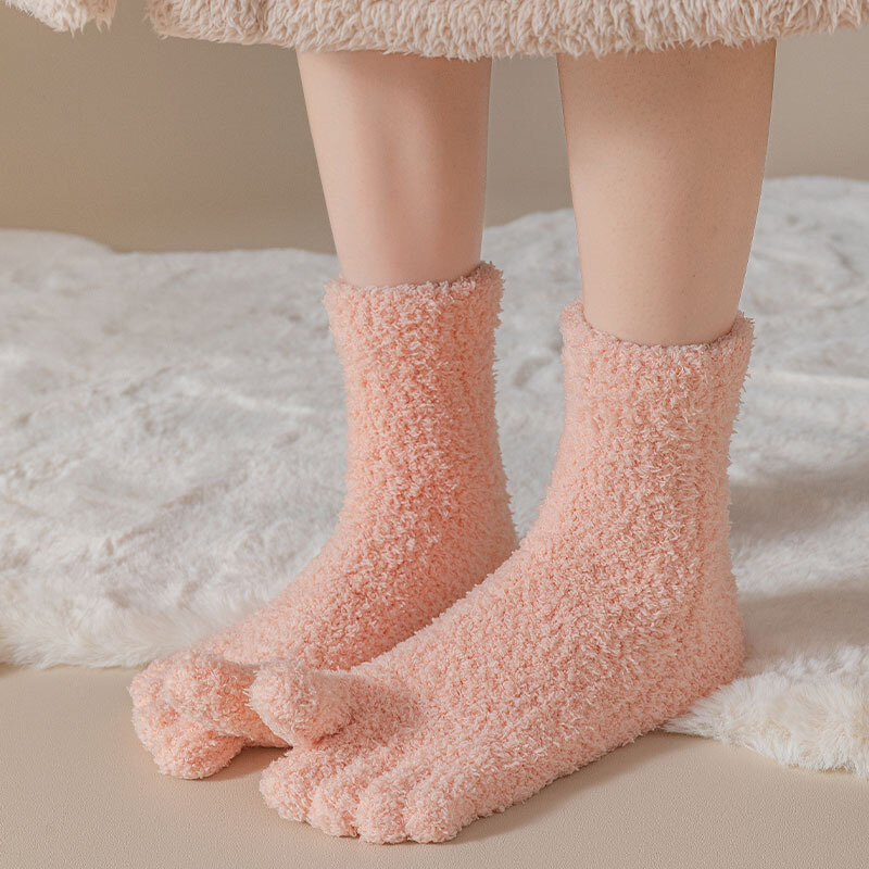 1 Pair Coral Velvet Five-toes Socks Women Winter Soft Fluffy Cozy Thick Thermal Crew Sock Home Floor Sleep Sox Five Finger Socks
